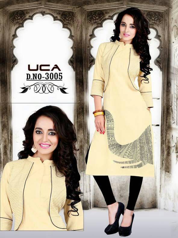 Sunshine 3001 To 3010 Series By Uca Beautiful Colourful Stylish Fancy Pretty Party Wear Casual Wear Occasional Wear Printed Cotton Kurti At Wholesale Price