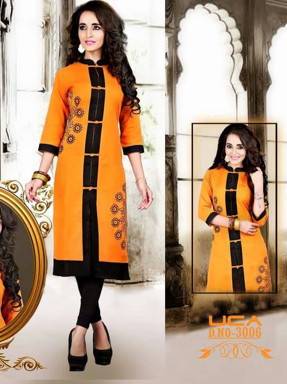 Sunshine 3001 To 3010 Series By Uca Beautiful Colourful Stylish Fancy Pretty Party Wear Casual Wear Occasional Wear Printed Cotton Kurti At Wholesale Price