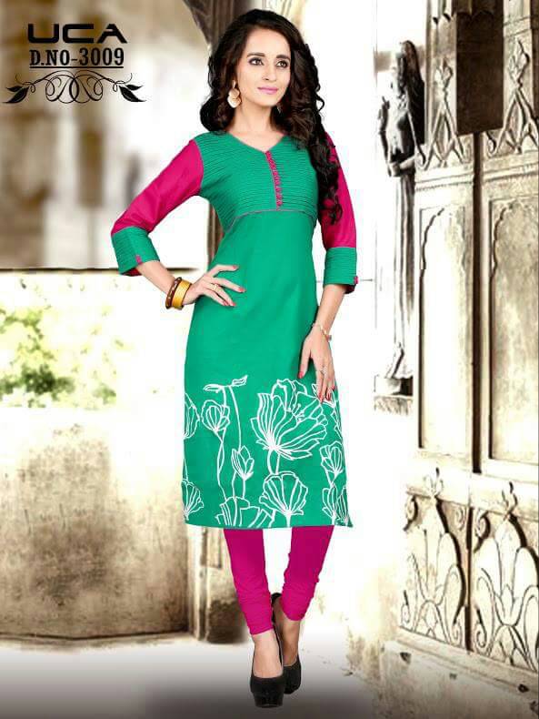 Sunshine 3001 To 3010 Series By Uca Beautiful Colourful Stylish Fancy Pretty Party Wear Casual Wear Occasional Wear Printed Cotton Kurti At Wholesale Price