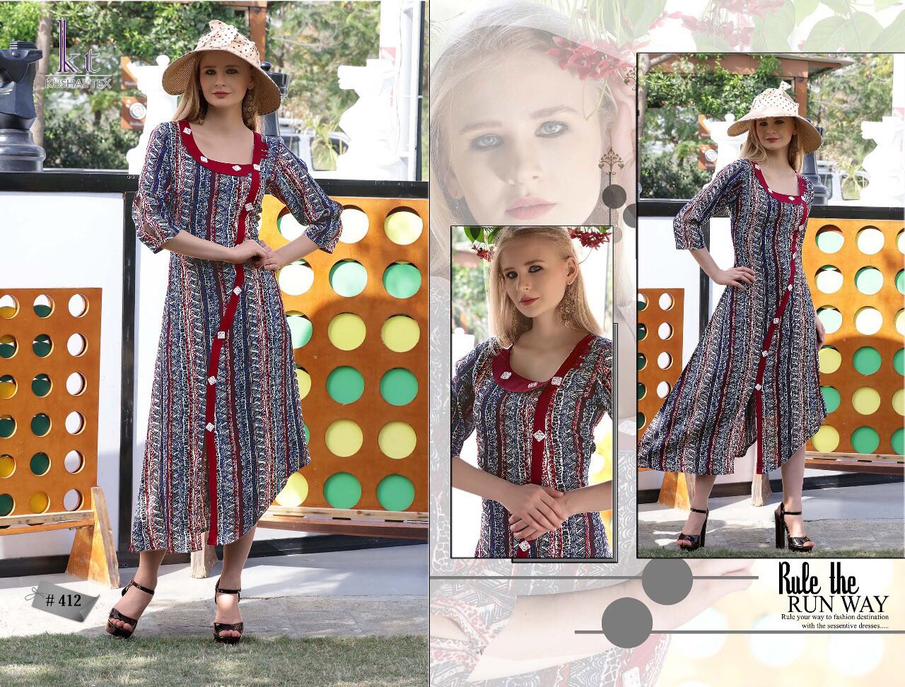 Sunshine By Kushal Tex 405 To 412 Series Stylish Fancy Beautiful Colorful Casual Wear & Ethnic Wear Heavy Fine Rayon Printed Kurtis At Wholesale Price