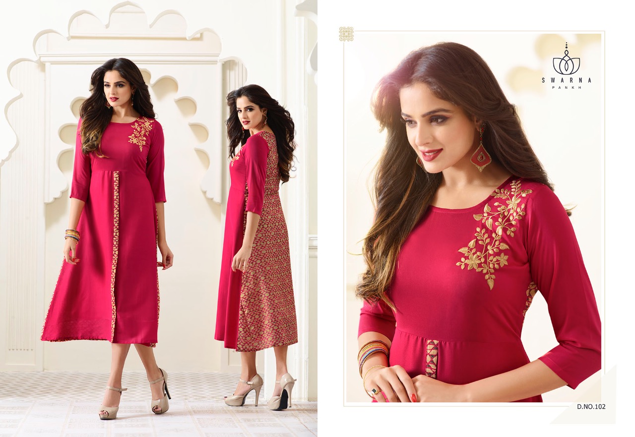 Swarna Pankh Vol-1 By Swarna Pankh 101 To 111 Series Stylish Designer Beautiful Colorful Embroidered Casual Wear & Ethnic Wear Faux Georgette Printed Kurtis At Wholesale Price