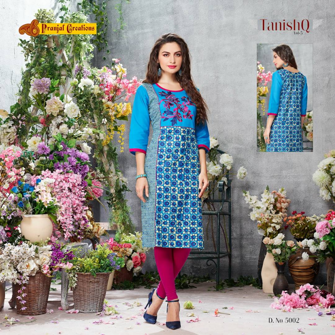 Tanishq Vol-5 By Pranjal Creations 5001 To 5009 Series Stylish Beautiful Colorful Fancy Casual Wear & Party Wear Pure Cotton Printed Kurtis At Wholesale Price