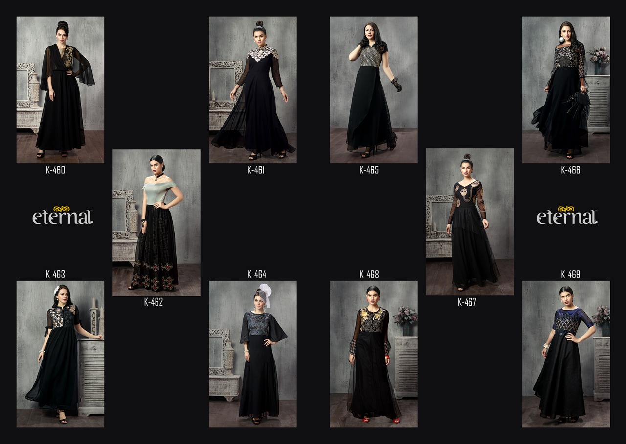 The Black Stage Vol-2 By Eternal K-460 To K-469 Series Designer Beautiful Colorful Fancy Party Wear & Ethnic Wear Black Georgette Kurtis At Wholesale Price