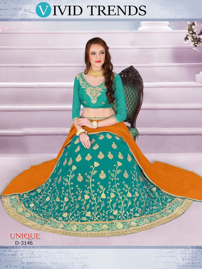 Unique By Sanskar Style 3145 To 3153 Series Designer Beautiful Colorful Fancy Occasional Wear & Party Wear Georgette Embroidered Lehengas At Wholesale Price
