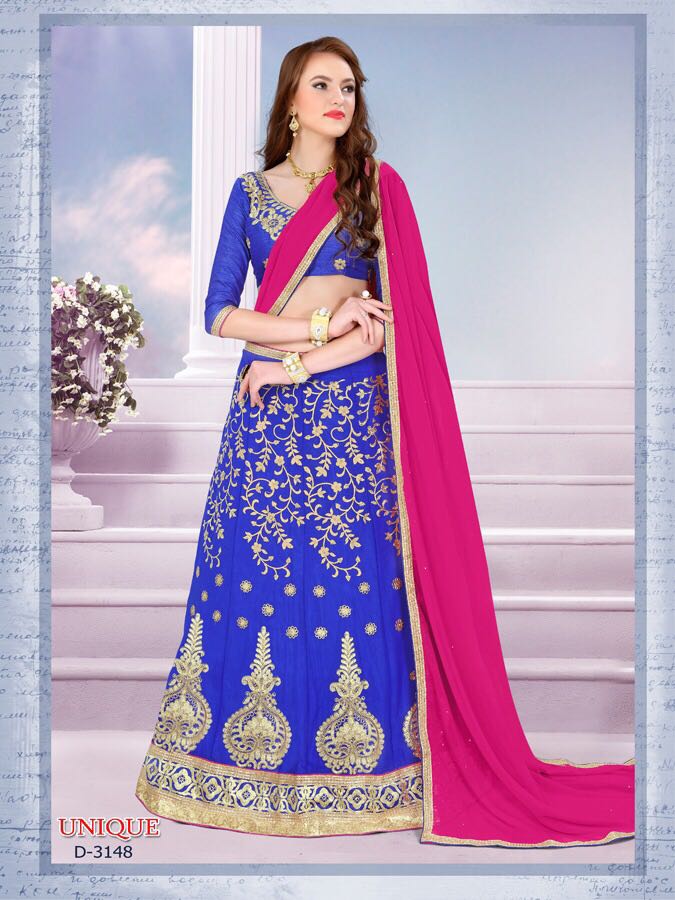 Unique By Sanskar Style 3145 To 3153 Series Designer Beautiful Colorful Fancy Occasional Wear & Party Wear Georgette Embroidered Lehengas At Wholesale Price