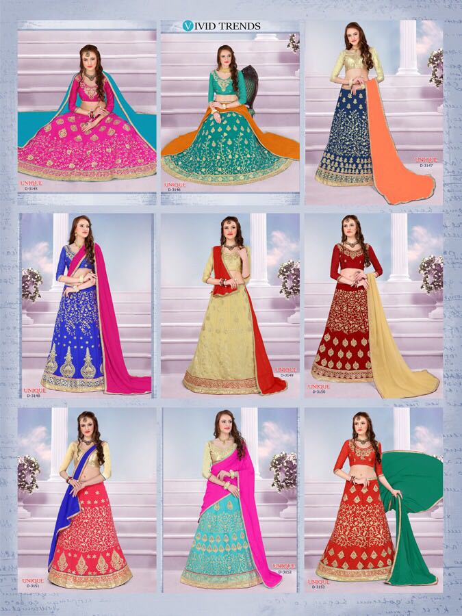 Unique By Sanskar Style 3145 To 3153 Series Designer Beautiful Colorful Fancy Occasional Wear & Party Wear Georgette Embroidered Lehengas At Wholesale Price