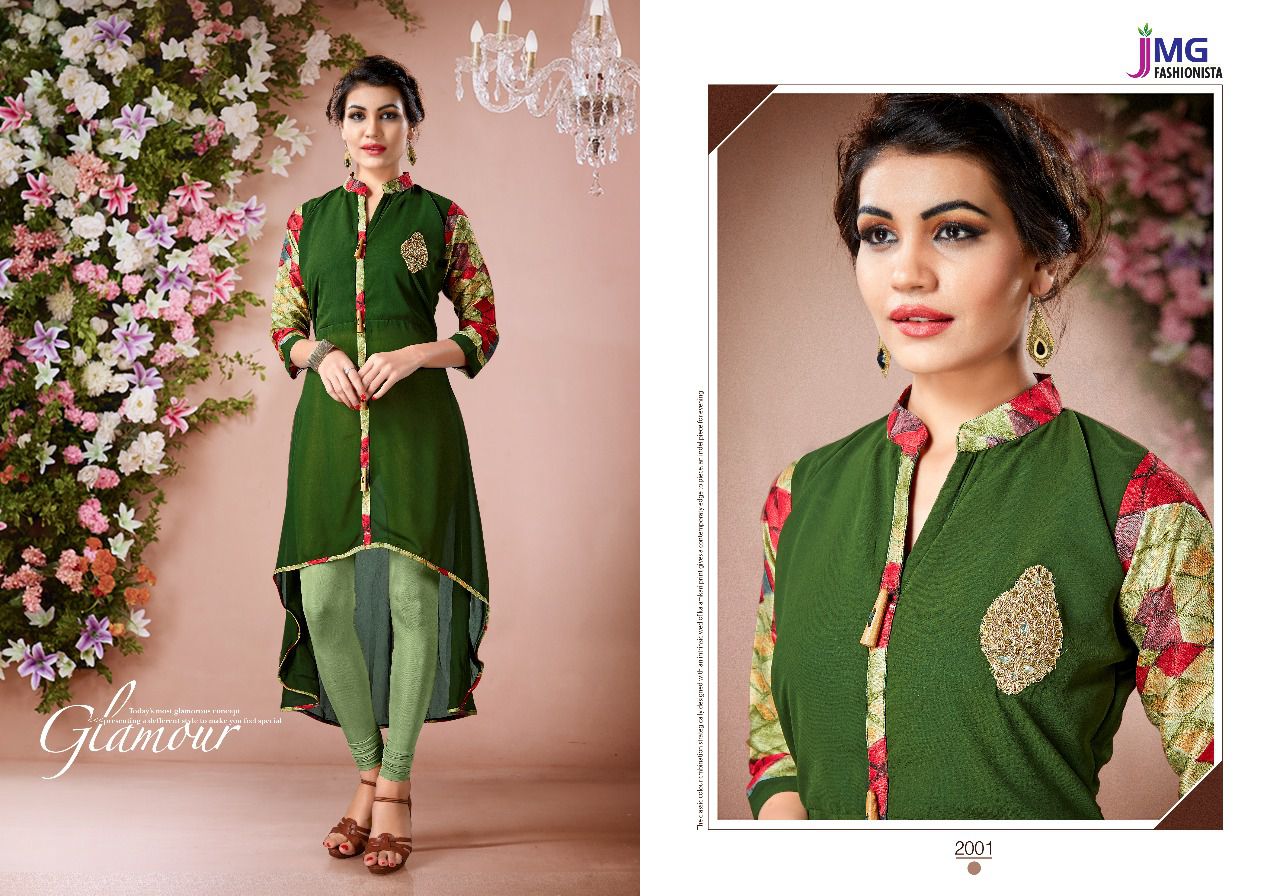 Veda By Jmg Fashionista 2001 To 2006 Series Designer Stylish Fancy Beautiful Colorful Casual Wear & Ethnic Wear Faux Georgette Hand Work Kurtis At Wholesale Price