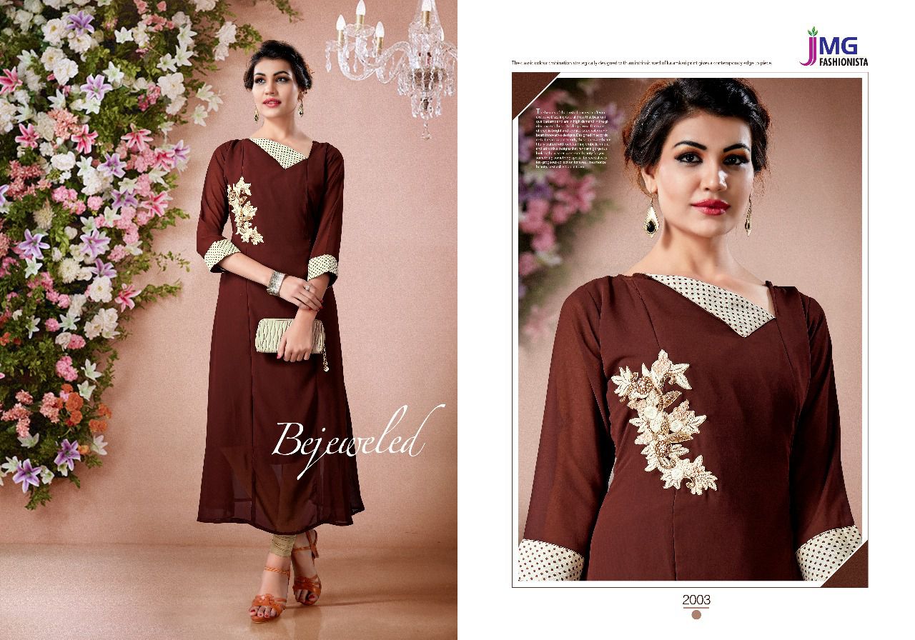 Veda By Jmg Fashionista 2001 To 2006 Series Designer Stylish Fancy Beautiful Colorful Casual Wear & Ethnic Wear Faux Georgette Hand Work Kurtis At Wholesale Price