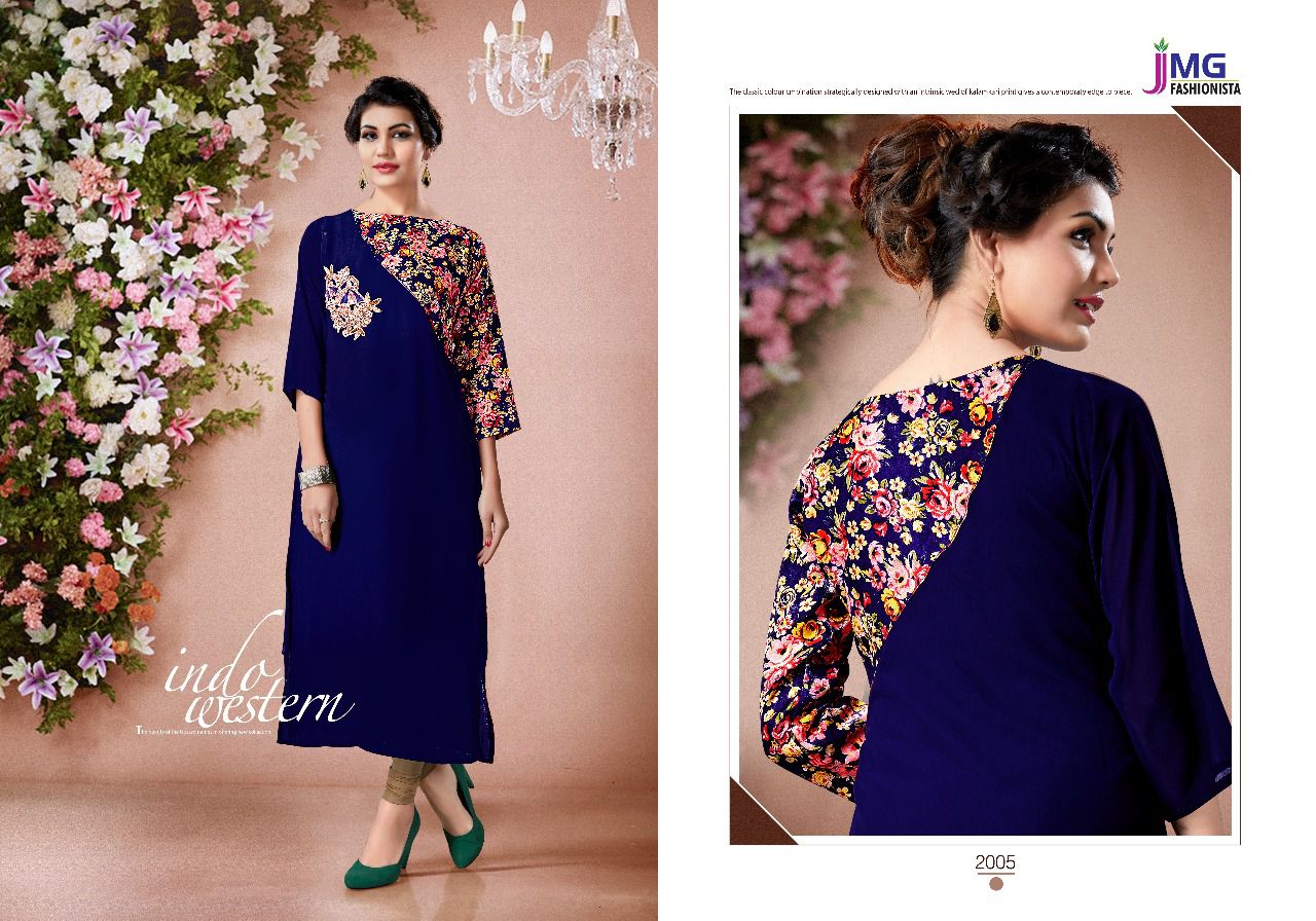 Veda By Jmg Fashionista 2001 To 2006 Series Designer Stylish Fancy Beautiful Colorful Casual Wear & Ethnic Wear Faux Georgette Hand Work Kurtis At Wholesale Price