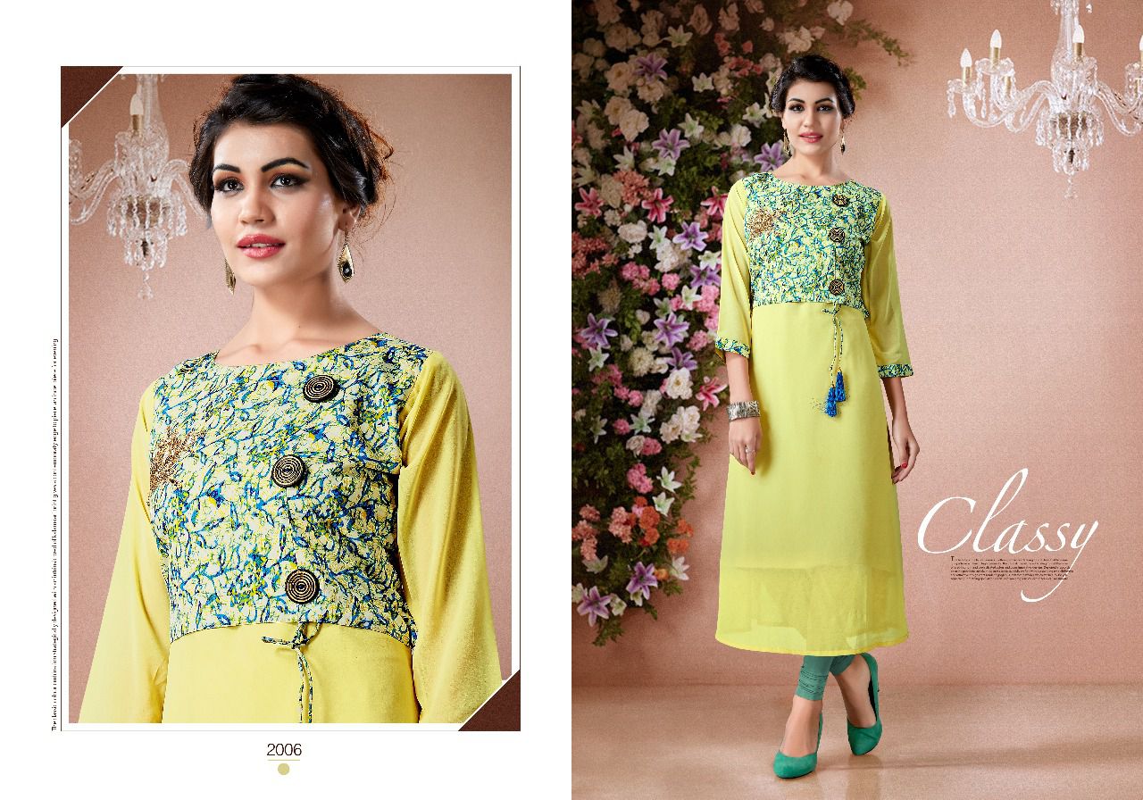 Veda By Jmg Fashionista 2001 To 2006 Series Designer Stylish Fancy Beautiful Colorful Casual Wear & Ethnic Wear Faux Georgette Hand Work Kurtis At Wholesale Price