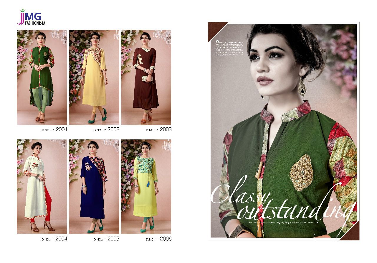 Veda By Jmg Fashionista 2001 To 2006 Series Designer Stylish Fancy Beautiful Colorful Casual Wear & Ethnic Wear Faux Georgette Hand Work Kurtis At Wholesale Price