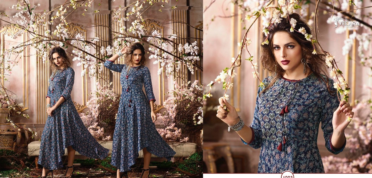 Veeara Vol-1 By Veeara 1001 To 1006 Series Designer Stylish Colorful Fancy Beautiful Party Wear & Ethnic Wear Heavy Rayon Printed Kurtis At Wholesale Price