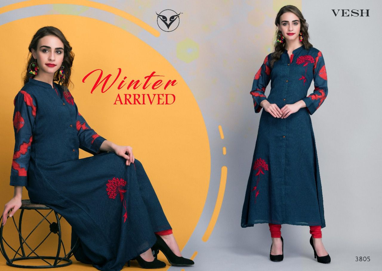 Vesh Vol-38 By Vesh 3801 To 3809 Series Designer Stylish Beautiful Colorful Fancy Party Wear & Ethnic Wear Rayon/ Cotton/ Silk Embroidered Kurtis At Wholesale Price