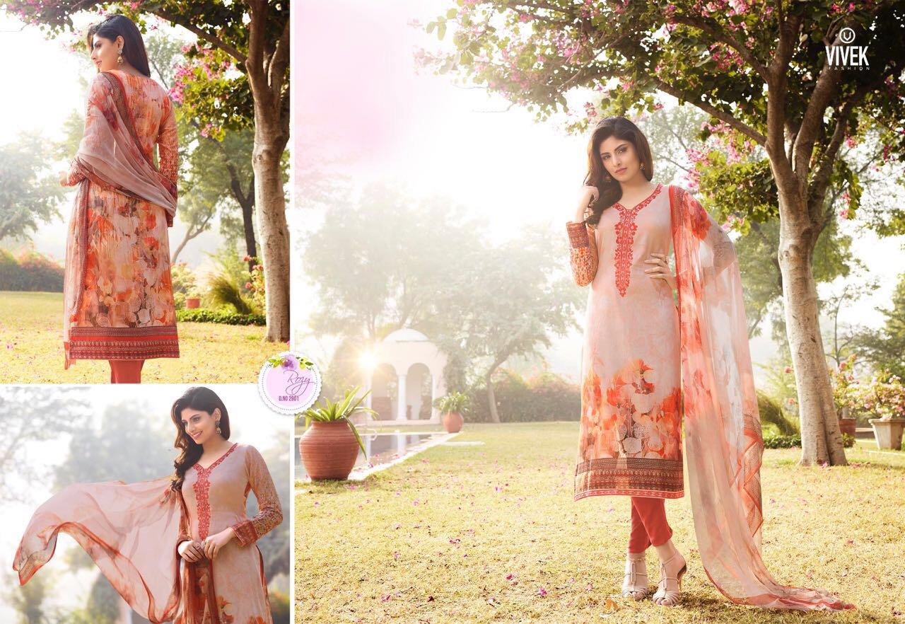 Vivek 2901 To 2909 Series By Vivek Fashion Bollywood Beautiful Stylish Designer Floral Digital Printed & Embroidered Party Wear Cotton Satin Dresses At Wholesale Price