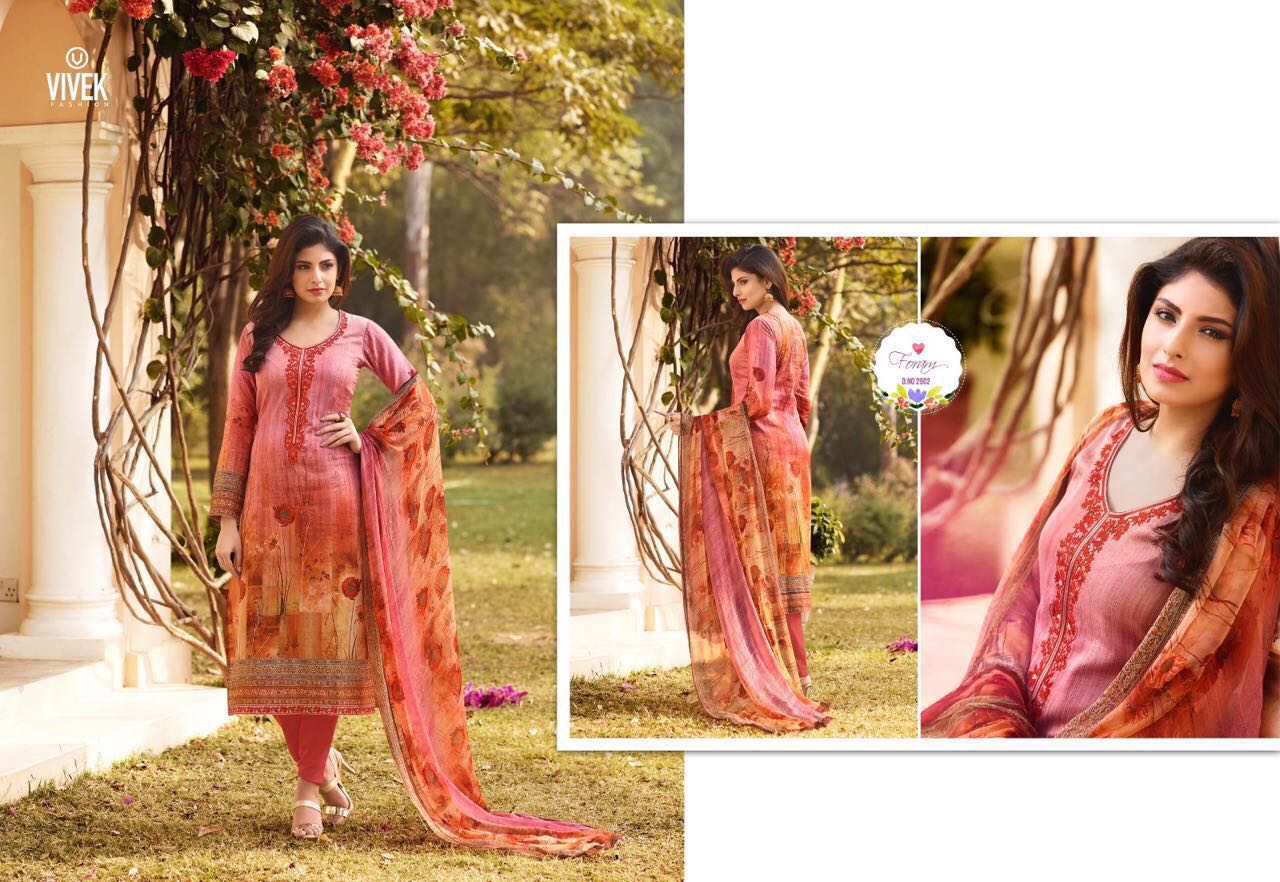 Vivek 2901 To 2909 Series By Vivek Fashion Bollywood Beautiful Stylish Designer Floral Digital Printed & Embroidered Party Wear Cotton Satin Dresses At Wholesale Price