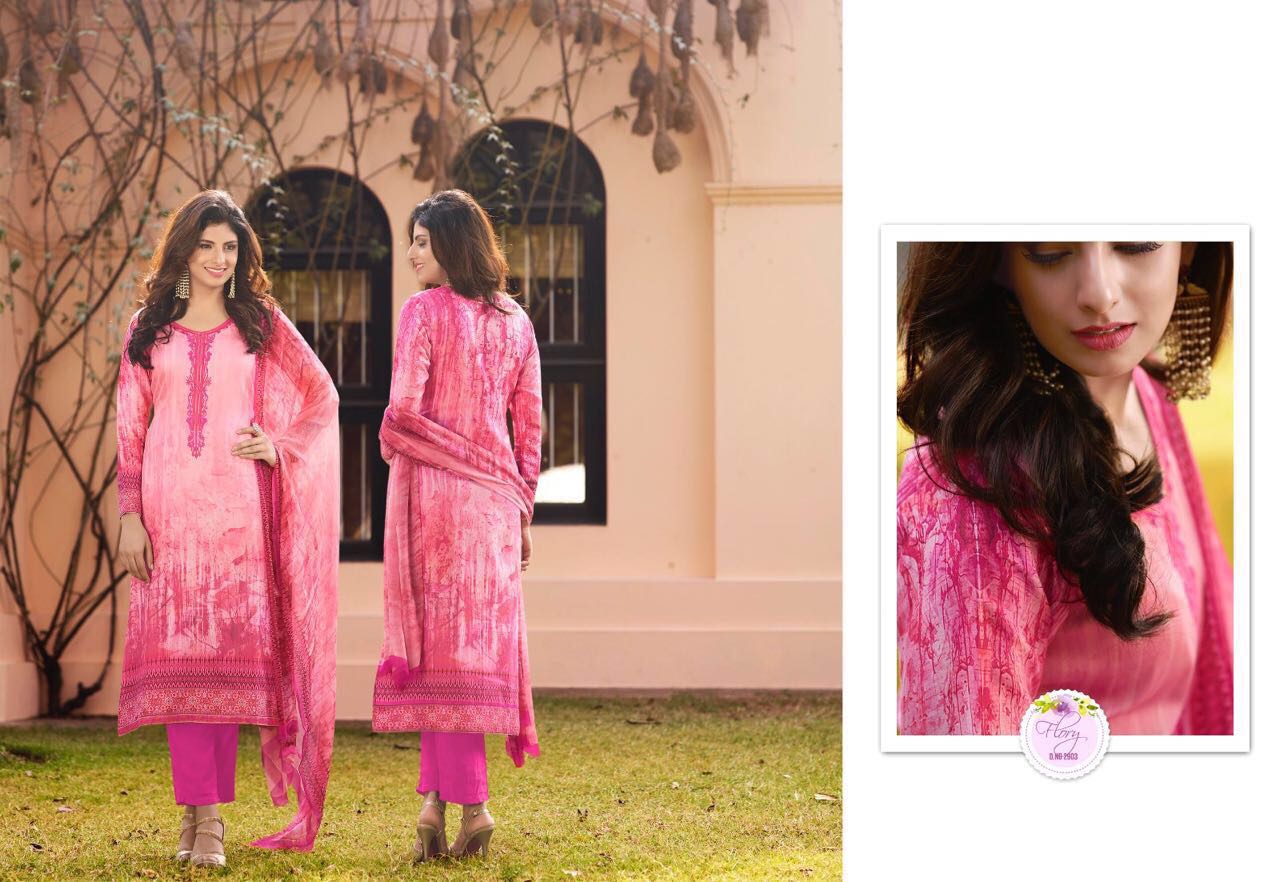 Vivek 2901 To 2909 Series By Vivek Fashion Bollywood Beautiful Stylish Designer Floral Digital Printed & Embroidered Party Wear Cotton Satin Dresses At Wholesale Price