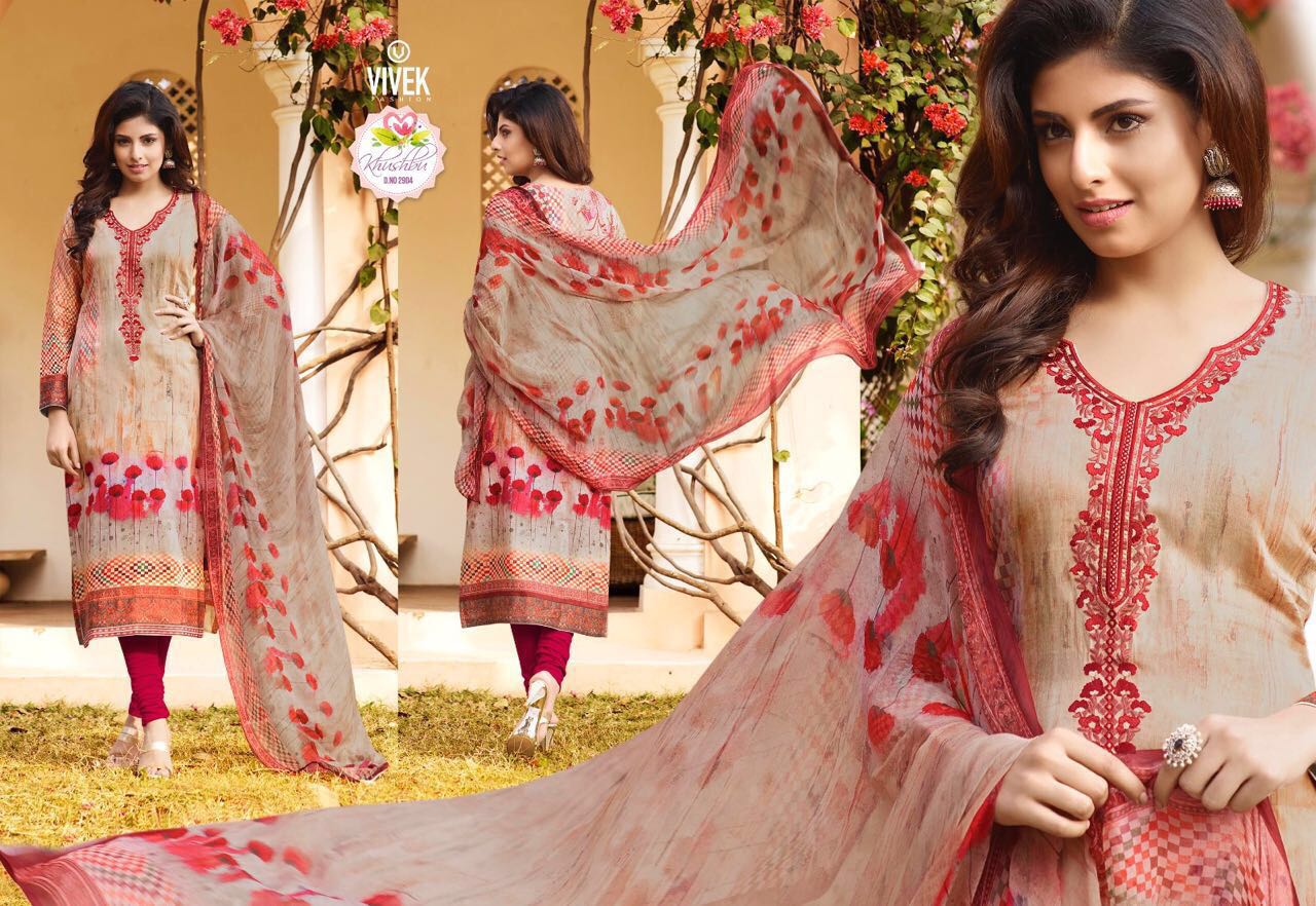 Vivek 2901 To 2909 Series By Vivek Fashion Bollywood Beautiful Stylish Designer Floral Digital Printed & Embroidered Party Wear Cotton Satin Dresses At Wholesale Price