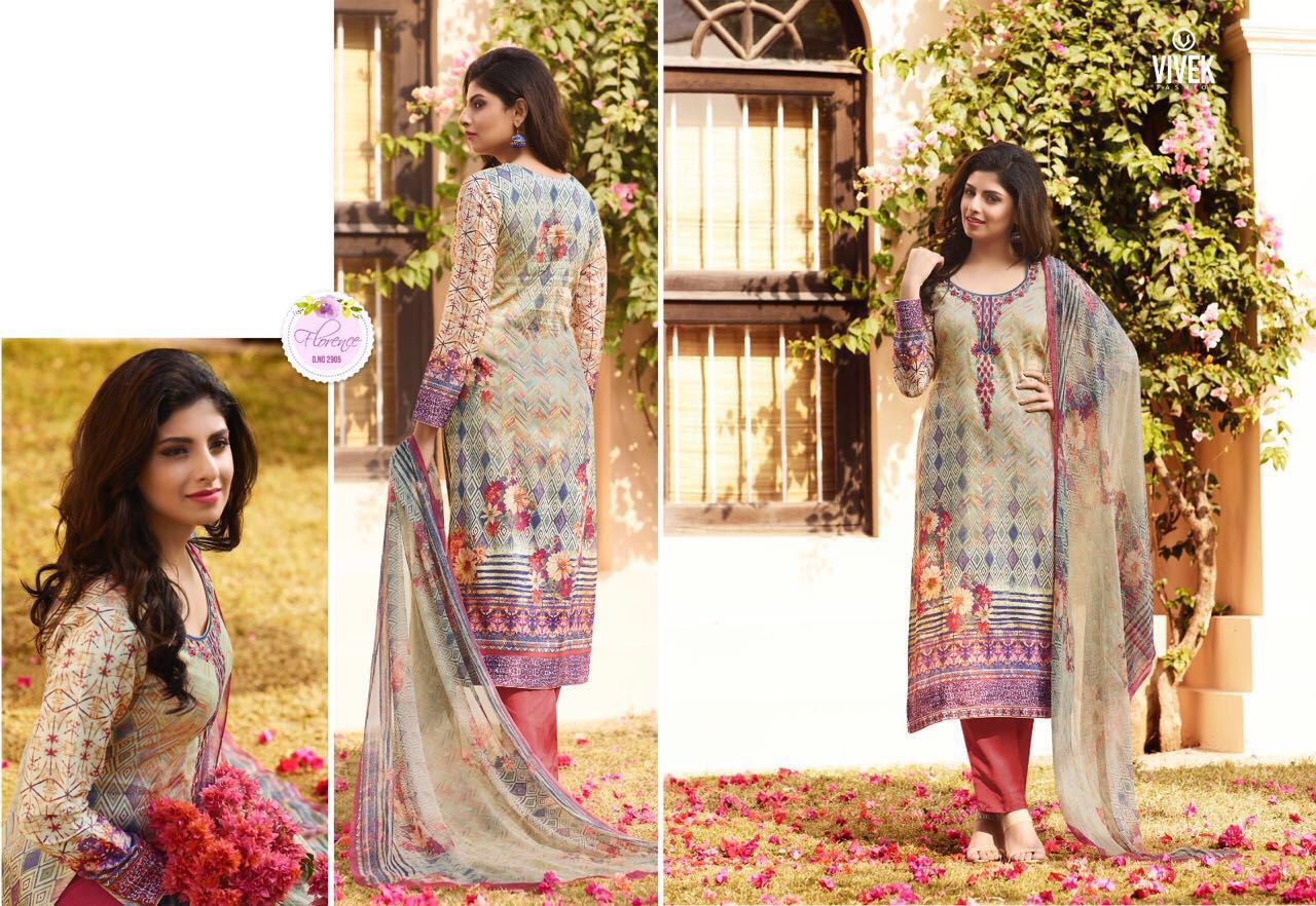 Vivek 2901 To 2909 Series By Vivek Fashion Bollywood Beautiful Stylish Designer Floral Digital Printed & Embroidered Party Wear Cotton Satin Dresses At Wholesale Price