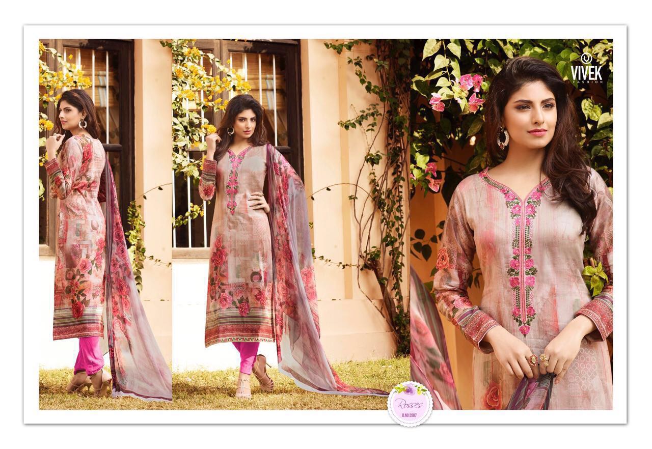 Vivek 2901 To 2909 Series By Vivek Fashion Bollywood Beautiful Stylish Designer Floral Digital Printed & Embroidered Party Wear Cotton Satin Dresses At Wholesale Price