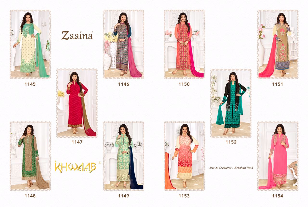 Zaaina Vol-6 By Khwaab 1145 To 1154 Series Bollywood Beautiful Stylish Designer Embroidered Party Wear Georgette Dresses At Wholesale Price