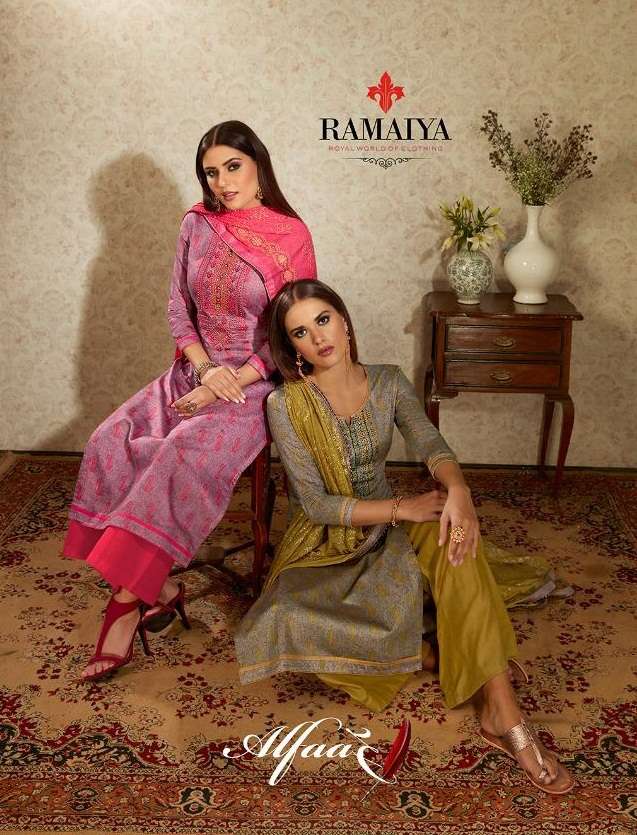 ALFAAZ BY RAMIYA 10051 TO 10058 SERIES SUITS BEAUTIFUL STYLISH FANCY COLORFUL DESIGNER PARTY WEAR & ETHNIC WEAR COTTON SATIN EMBROIDERY DRESSES AT WHOLESALE PRICE