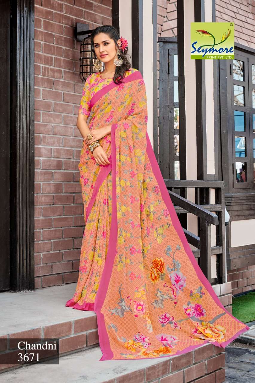 CHANDNI VOL-13B BY SEYMORE PRINTS 3670 TO 3679 SERIES INDIAN TRADITIONAL WEAR COLLECTION BEAUTIFUL STYLISH FANCY COLORFUL PARTY WEAR & OCCASIONAL WEAR GEORGETTE PRINTED SAREES AT WHOLESALE PRICE