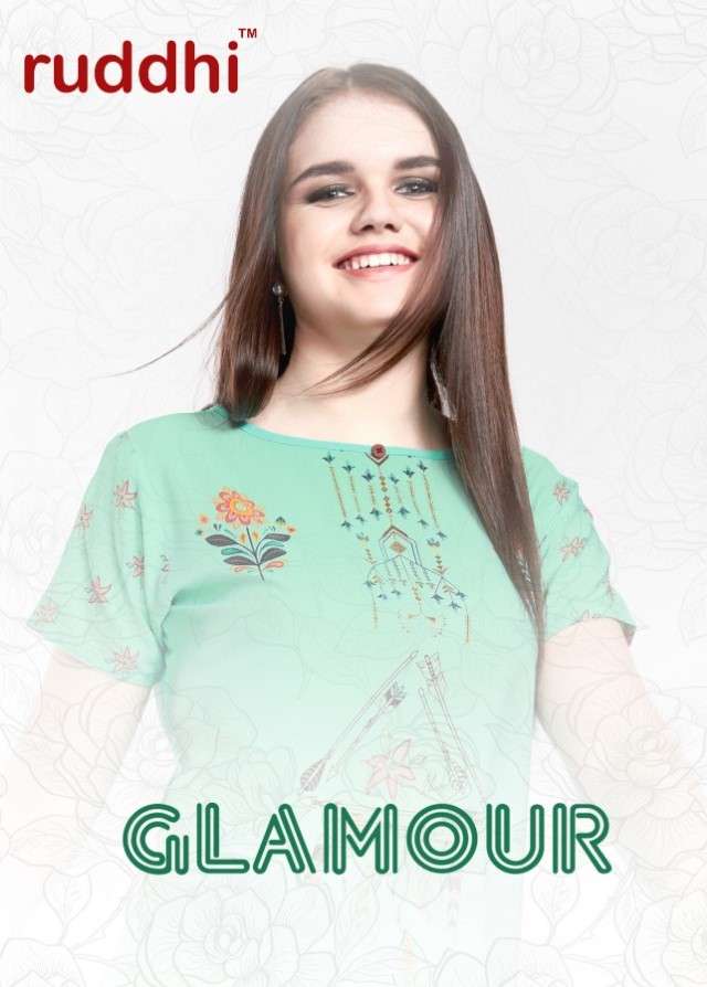 GLAMOUR 6001 SERIES BY RUDDHI DRESSLINE 6001 TO 6012 SERIES BEAUTIFUL COLORFUL STYLISH FANCY CASUAL WEAR & READY TO WEAR PURE SATIN GEORGETTE WITH PRINT TOPS AT WHOLESALE PRICE