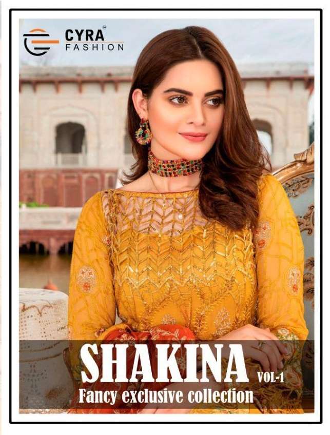SHAKINA  BY CYRA FASHION 14001 TO 14004 SERIES BY DESIGNER PAKISTANI SUITS COLLECTION BEAUTIFUL STYLISH FANCY COLORFUL PARTY WEAR & OCCASIONAL WEAR FAUX GEORGETTE WITH EMBROIDERY DRESSES AT WHOLESALE PRICE