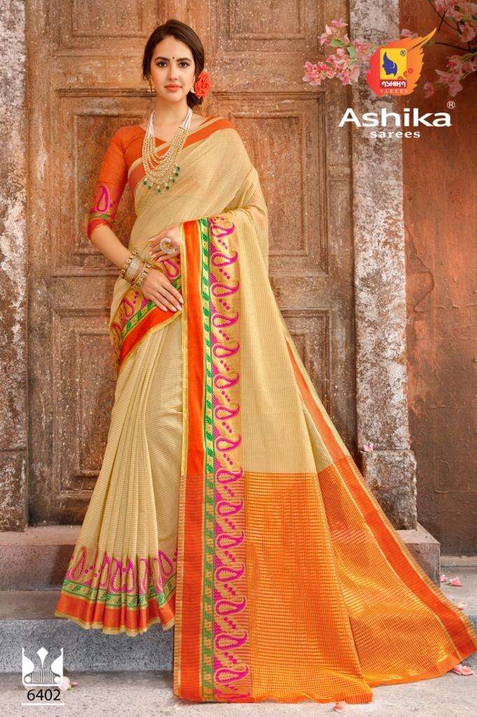 ROSE BY ASHIKA SAREES 6401 TO 6408 SERIES INDIAN TRADITIONAL WEAR COLLECTION BEAUTIFUL STYLISH FANCY COLORFUL PARTY WEAR & OCCASIONAL WEAR CHANDERI COTTON SAREES AT WHOLESALE PRICE