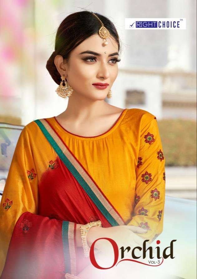 ORCHID VOL-3 BY RIGHT CHOICE 1001 TO 1006 SERIES BEAUTIFUL STYLISH SHARARA SUITS FANCY COLORFUL CASUAL WEAR & ETHNIC WEAR & READY TO WEAR DOLA SILK WITH EMBROIDERY DRESSES AT WHOLESALE PRICE