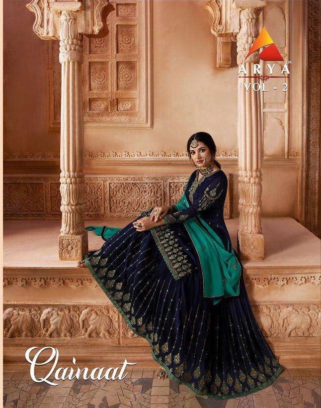 QAINAAT BY ARYA 1201 TO 1208 SERIES BEAUTIFUL STYLISH SHARARA SUITS FANCY COLORFUL CASUAL WEAR & ETHNIC WEAR & READY TO WEAR SATIN GEORGETTE EMBROIDERY DRESSES AT WHOLESALE PRICE