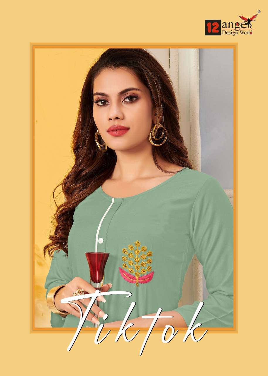 TIKTOK BY 12 ANGEL 1001 TO 1008 SERIES BEAUTIFUL STYLISH FANCY COLORFUL CASUAL WEAR & ETHNIC WEAR & READY TO WEAR HEAVY RAYON KURTIS AT WHOLESALE PRICE