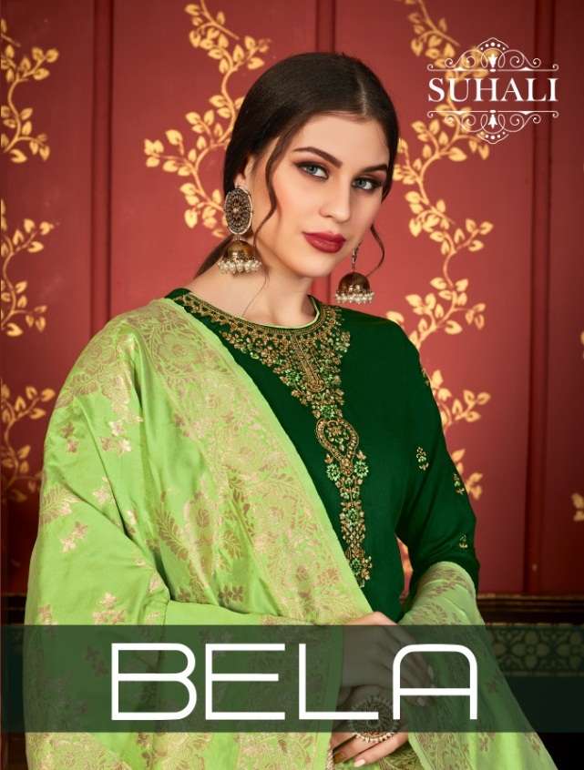 BELA BY SUHALI 61 TO 64 SERIES BEAUTIFUL STYLISH SUITS FANCY COLORFUL CASUAL WEAR & ETHNIC WEAR & READY TO WEAR JAM SATIN WITH EMBROIDERY DRESSES AT WHOLESALE PRICE