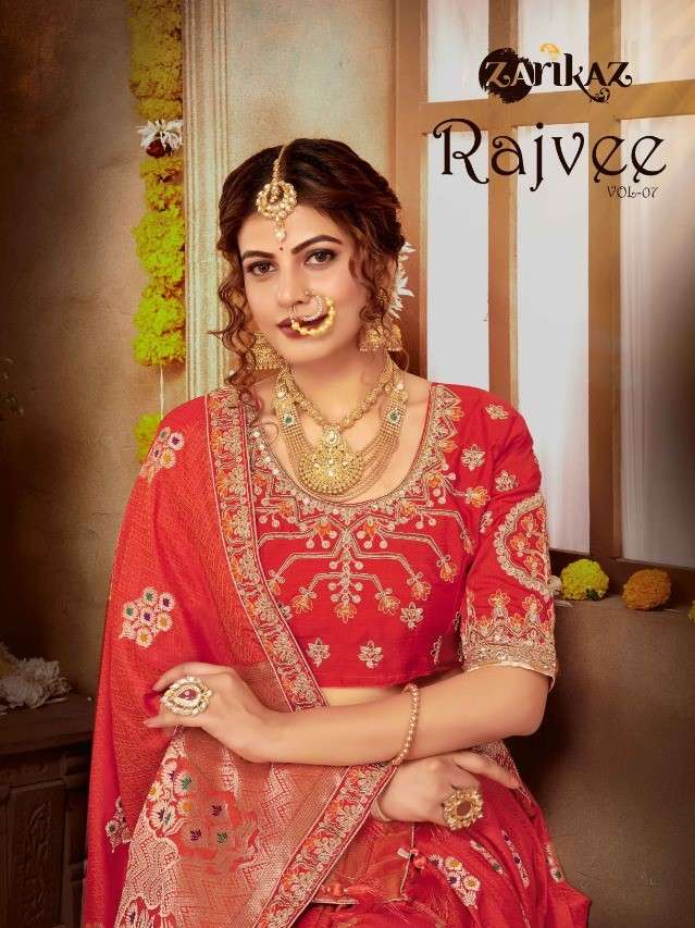RAJVEE VOL-7 BY ZARIKAZ 701 TO 706 SERIES INDIAN TRADITIONAL WEAR COLLECTION BEAUTIFUL STYLISH FANCY COLORFUL PARTY WEAR & OCCASIONAL WEAR BANARASI SILK EMBROIDERED SAREES AT WHOLESALE PRICE
