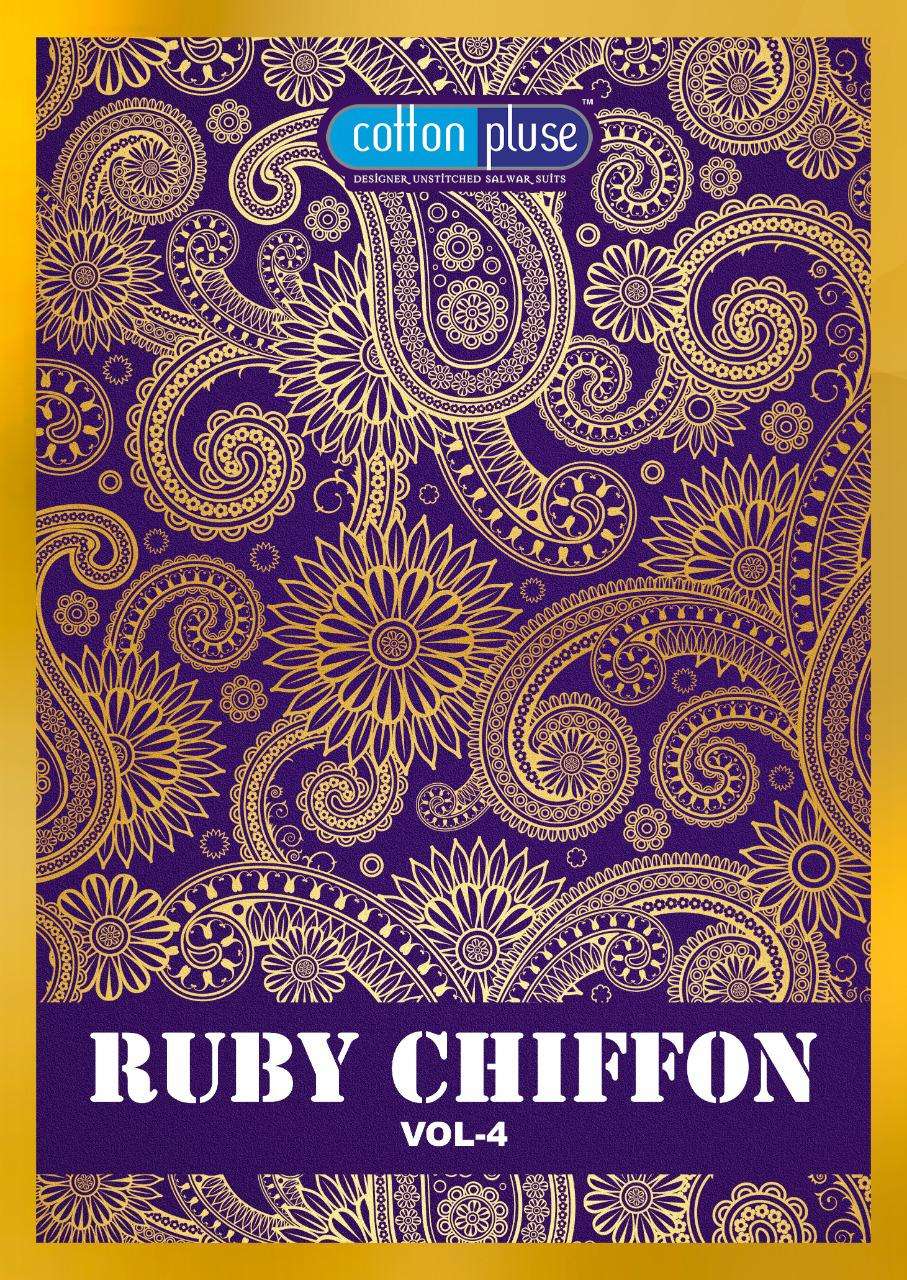 RUBBY CHIFFON VOL-4 BY COTTON PLUS 4001 TO 4016 SERIES BEAUTIFUL SUITS STYLISH FANCY COLORFUL PARTY WEAR & OCCASIONAL WEAR COTTON PRINTED DRESSES AT WHOLESALE PRICE