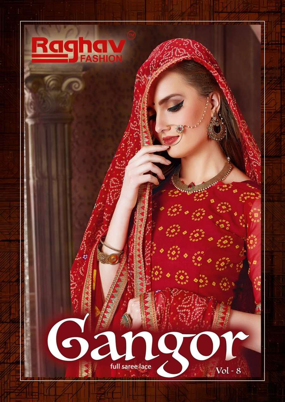 GANGOR VOL-8 BY RAGHAV FASHION 4071 TO 4080 SERIES INDIAN TRADITIONAL WEAR COLLECTION BEAUTIFUL STYLISH FANCY COLORFUL PARTY WEAR & OCCASIONAL WEAR GEORGETTE PRINTED SAREES AT WHOLESALE PRICE