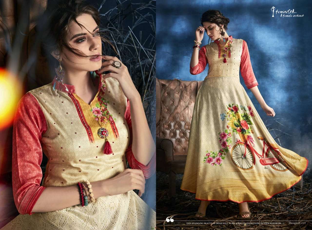 MAYRA VOL-2 BY FEMINISTA 141 TO 148 SERIES STYLISH FANCY BEAUTIFUL COLORFUL CASUAL WEAR & ETHNIC WEAR SILK DIGITAL PRINTED KURTIS AT WHOLESALE PRICE