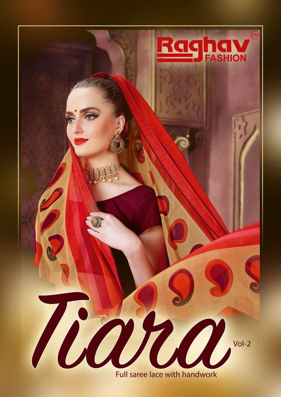 TIARA VOL-2 BY RAGHAV FASHION 3011 TO 3020 SERIES INDIAN TRADITIONAL WEAR COLLECTION BEAUTIFUL STYLISH FANCY COLORFUL PARTY WEAR & OCCASIONAL WEAR WEIGHTLESS PRINTED SAREES AT WHOLESALE PRICE