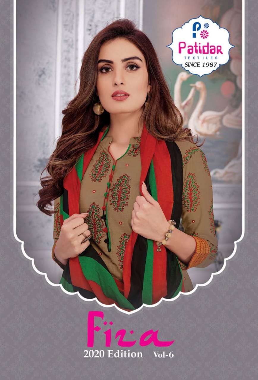 FIZA VOL-6 BY PATIDAR TEXTILE 6001 TO 6012 SERIES BEAUTIFUL SUITS STYLISH FANCY COLORFUL PARTY WEAR & ETHNIC WEAR COTTON PRINTED DRESSES AT WHOLESALE PRICE