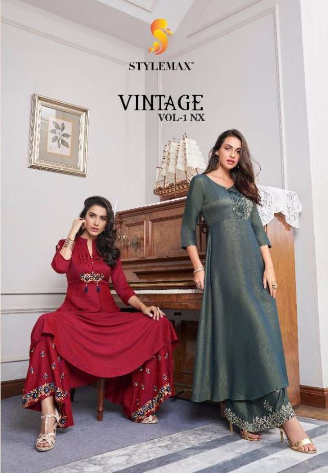 VINTAGE NX BY STYLEMAX 2001 TO 2005 SERIES DESIGNER BEAUTIFUL STYLISH FANCY COLORFUL PARTY WEAR & OCCASIONAL WEAR TWO TONE COTTON SLUB GOWNS AT WHOLESALE PRICE