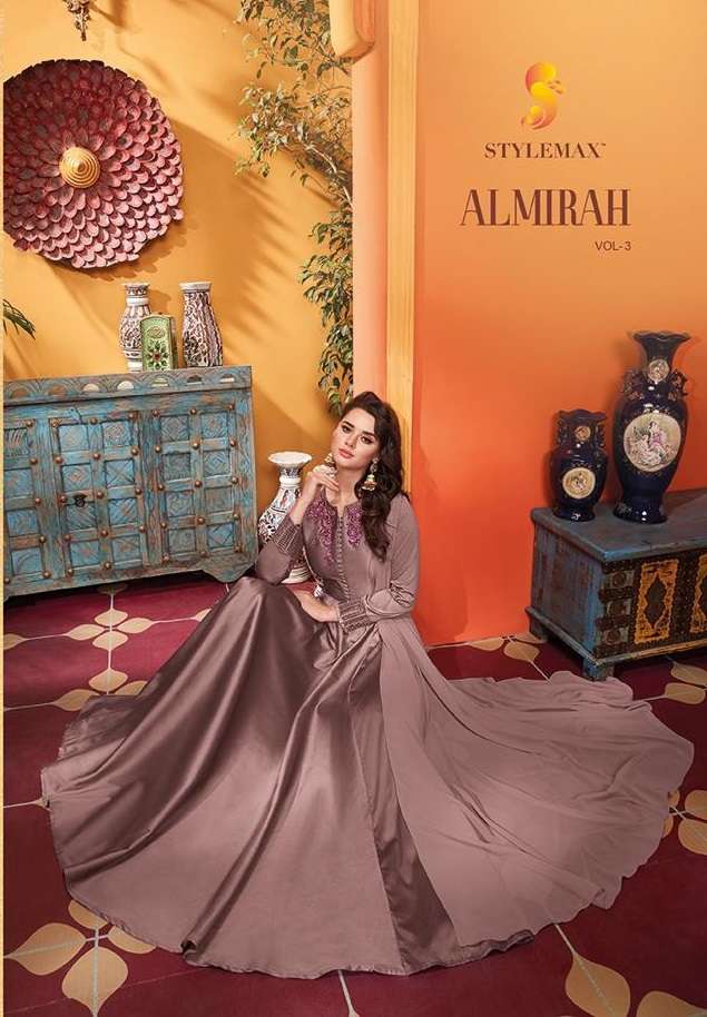 ALMIRAH VOL-3 BY STYLEMAX 1001 TO 1006 SERIES BEAUTIFUL COLORFUL STYLISH FANCY CASUAL WEAR & ETHNIC WEAR & READY TO WEAR HEAVY SOFT SILK WITH EMBROIDERY GOWN AT WHOLESALE PRICE