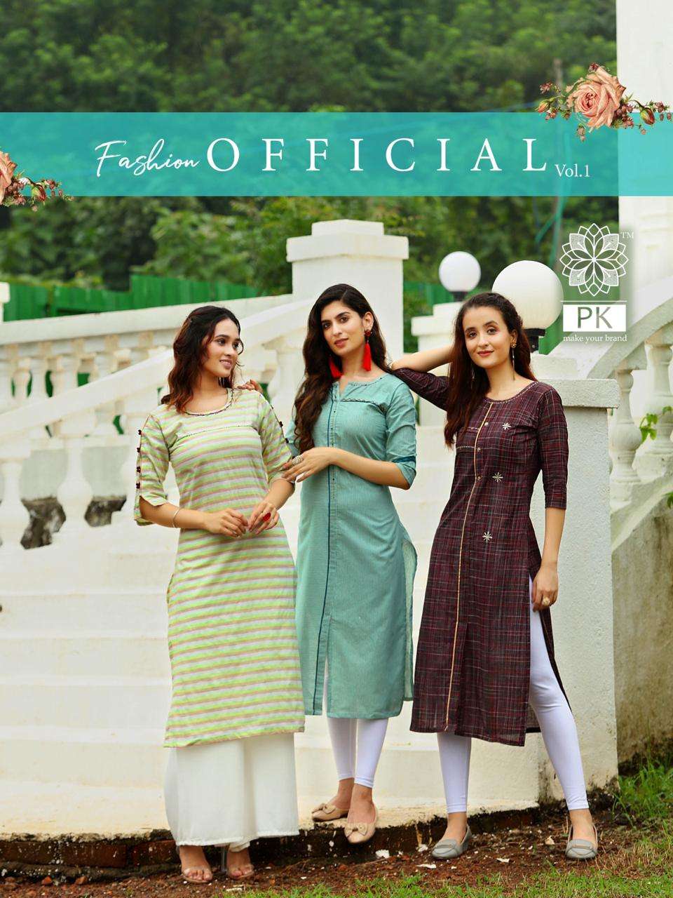 FASHION OFFICIAL BY PK 1001 TO 1009 SERIES BEAUTIFUL STYLISH FANCY COLORFUL CASUAL WEAR & ETHNIC WEAR & READY TO WEAR RAYON AND COTTON JACQUARD KURTIS AT WHOLESALE PRICE