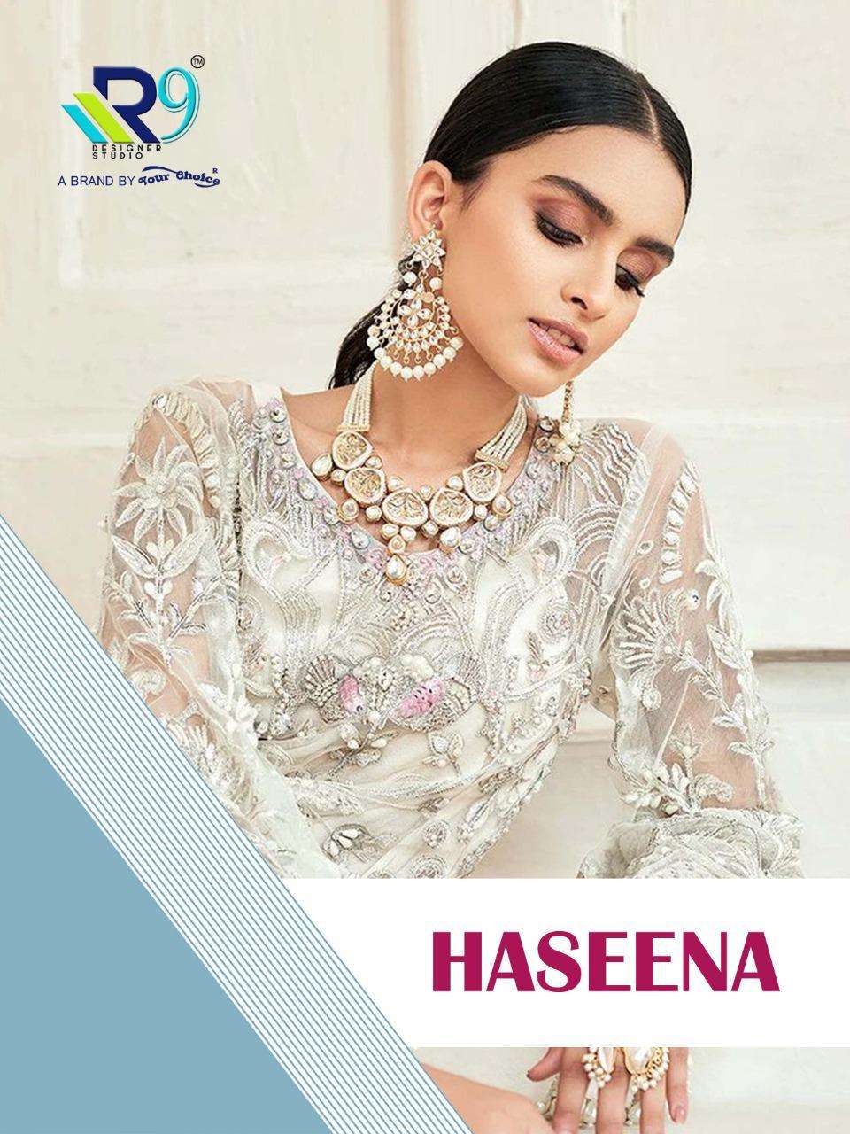 HASEENA BY R9 2130 TO 2134 SERIES PAKISTANI SUITS BEAUTIFUL FANCY COLORFUL STYLISH PARTY WEAR & OCCASIONAL WEAR FAUX GEORGETTE/NET EMBROIDERED DRESSES AT WHOLESALE PRICE