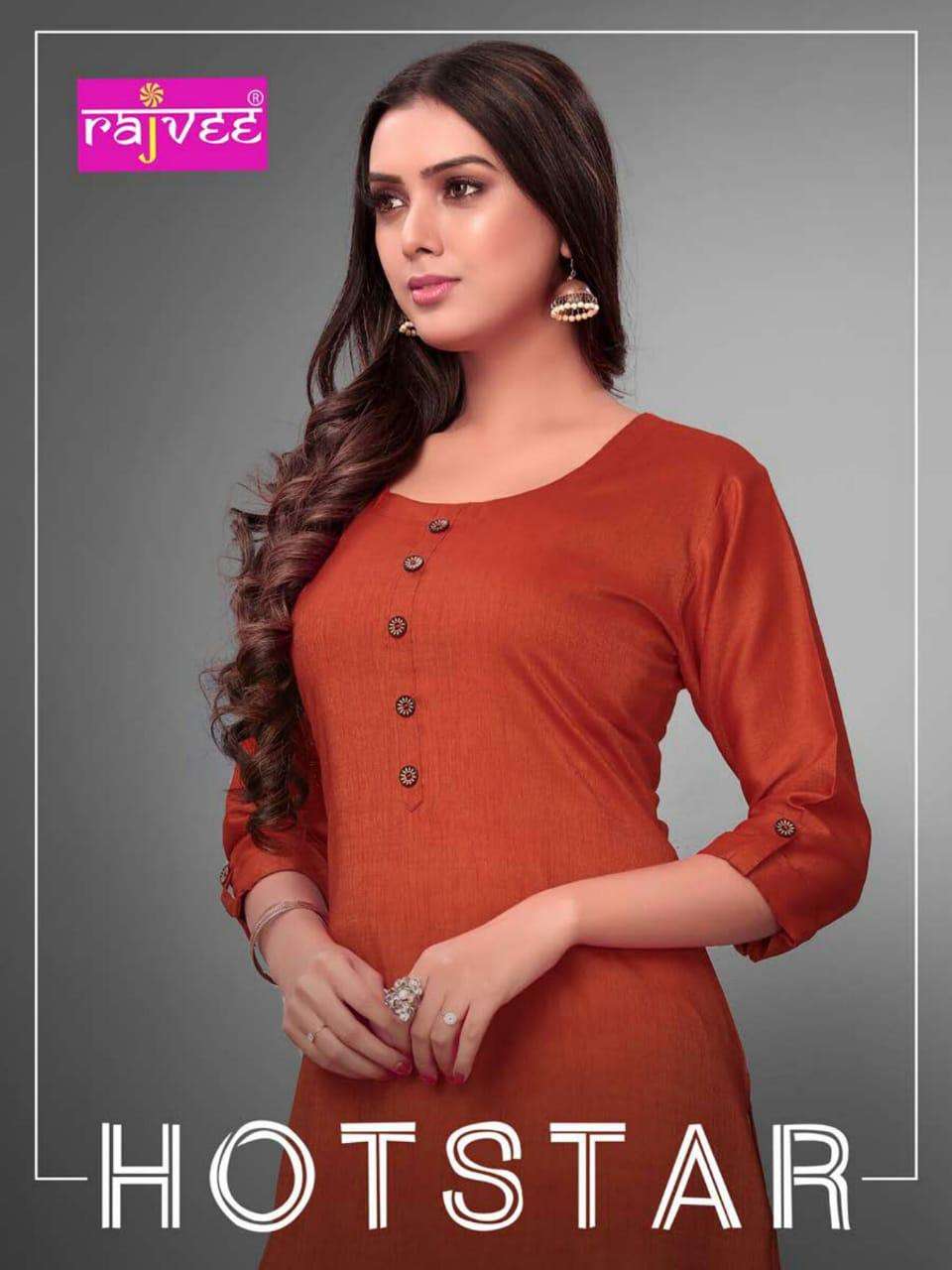 HOTSTAR BY RAJVEE 01 TO 08 SERIES BEAUTIFUL COLORFUL STYLISH FANCY CASUAL WEAR & ETHNIC WEAR & READY TO WEAR RAYON CROSS KURTIS AT WHOLESALE PRICE