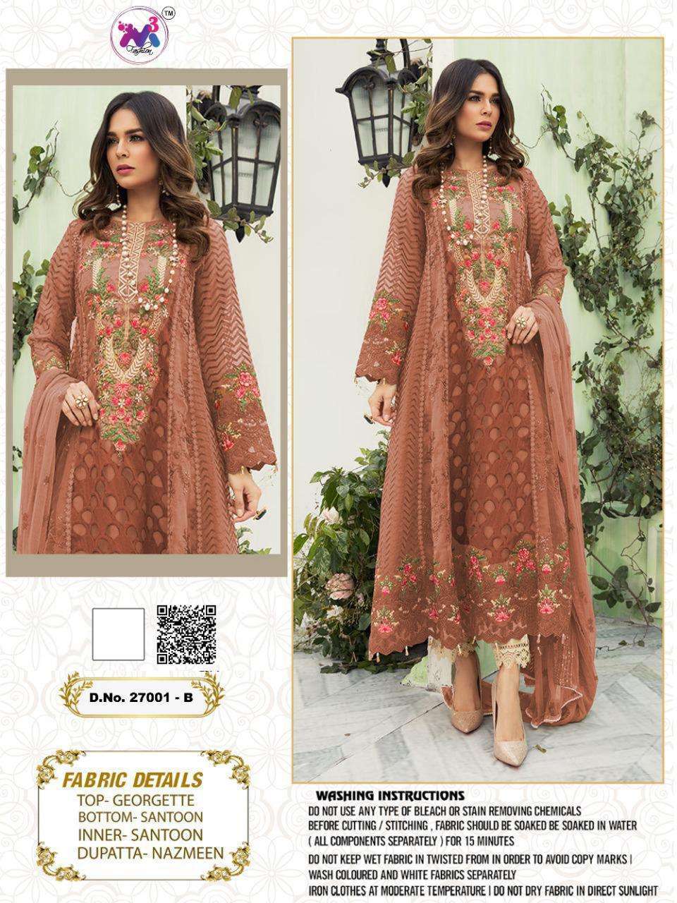 MARIA.B 27001 COLOURS BY M3 FASHION 27001-A TO 27001-G SERIES DESIGNER FESTIVE PAKISTANI SUITS COLLECTION BEAUTIFUL STYLISH FANCY COLORFUL PARTY WEAR & OCCASIONAL WEAR GEORGETTE WITH EMBROIDERED DRESSES AT WHOLESALE PRICE