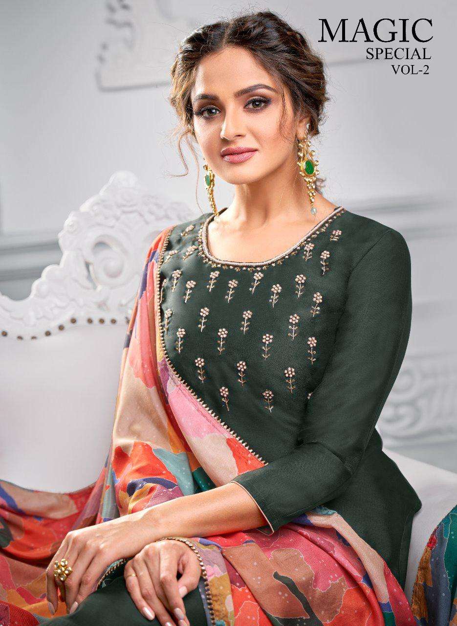 MAGIC SPECIAL VOL-2 BY SHAGUN LIFE STYLE 2001-A TO 2006-B SERIES BEAUTIFUL SUITS COLORFUL STYLISH FANCY CASUAL WEAR & ETHNIC WEAR  MODAL SILK WITH HAND WORK DRESSES AT WHOLESALE PRICE