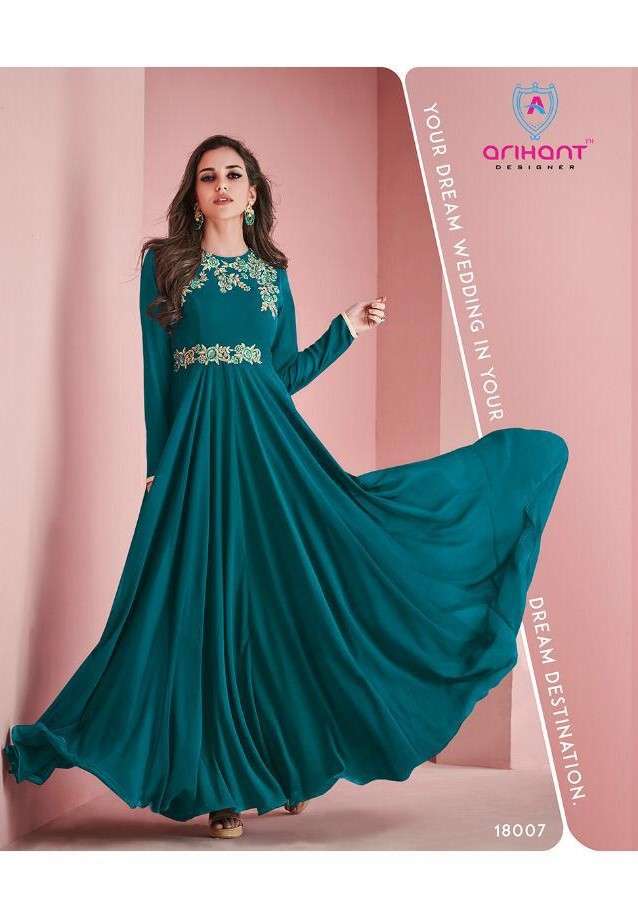 SUI DHAAGA HIT DESIGNS BY ARIHANT DESIGNER DESIGNER BEAUTIFUL STYLISH FANCY COLORFUL PARTY WEAR & ETHNIC WEAR & READY TO WEAR FAUX GEORGETTE EMBROIDERED GOWNS AT WHOLESALE PRICE