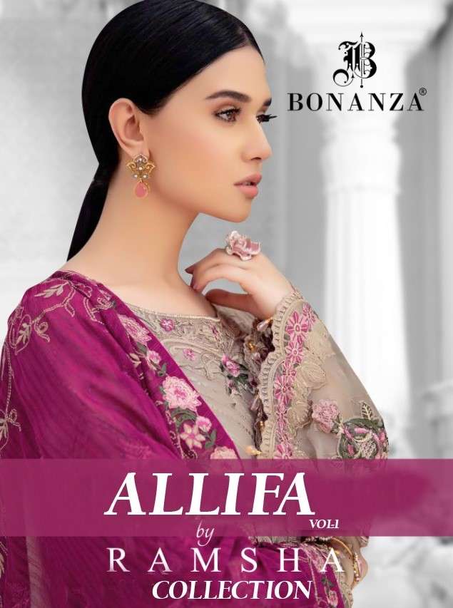 ALLIFA VOL-1 BY BONANZA 1001 TO 1004 SERIES BEAUTIFUL SUITS COLORFUL STYLISH FANCY CASUAL WEAR & ETHNIC WEAR HEAVY GEORGETTE WITH EMBROIDERED DRESSES AT WHOLESALE PRICE