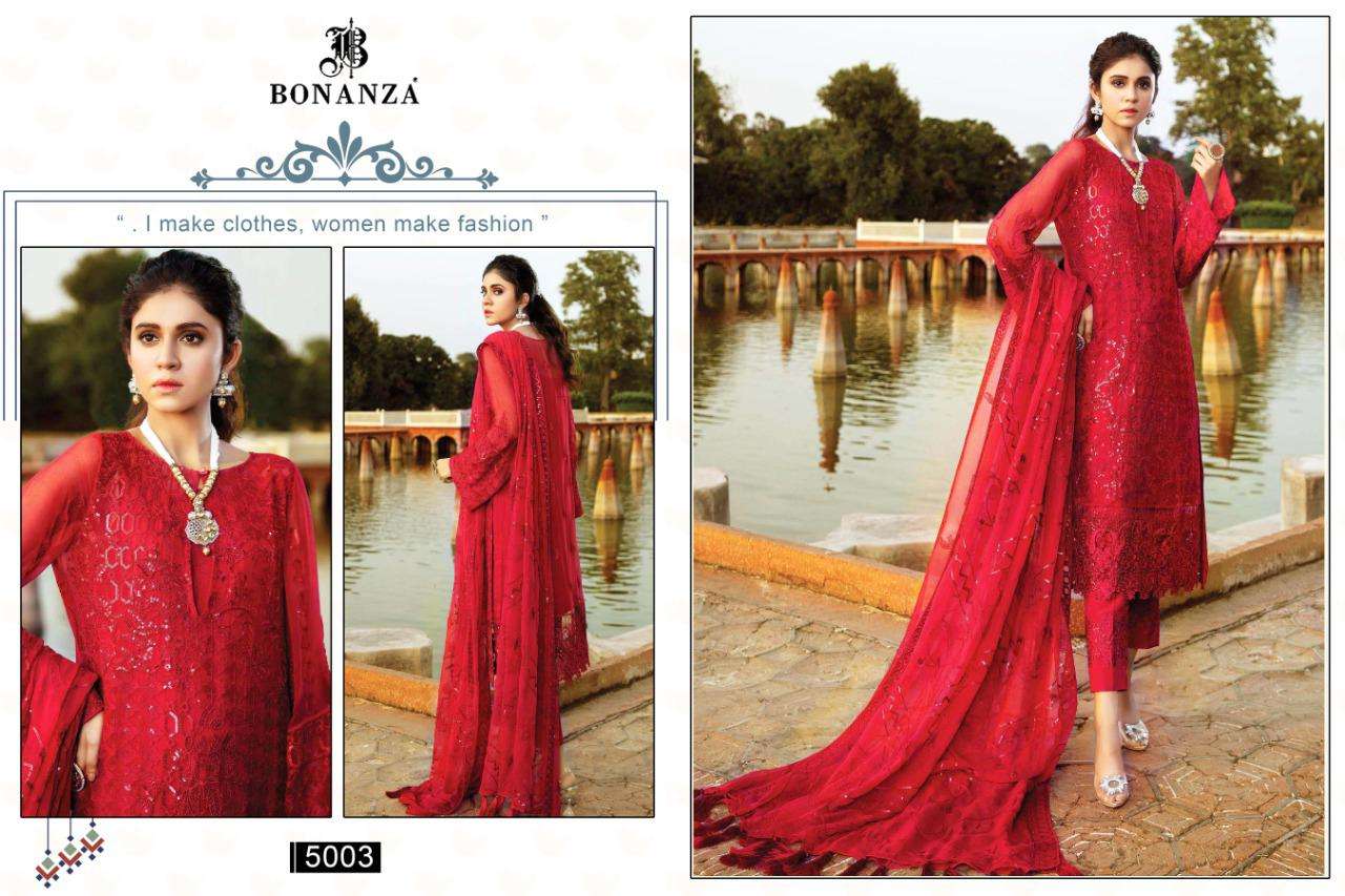 ALLIFA 5001 SERIES BY BONANZA 5001 TO 5003 SERIES PAKISTANI SUITS BEAUTIFUL FANCY COLORFUL STYLISH PARTY WEAR & OCCASIONAL WEAR HEAVY GEORGETTE WITH EMBROIDERY DRESSES AT WHOLESALE PRICE