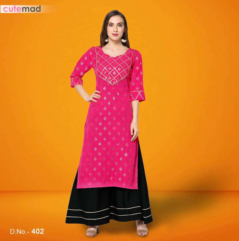 CUTEMADE VOL-4 BY KESARI EXPORTS 401 TO 408 SERIES BEAUTIFUL STYLISH FANCY COLORFUL CASUAL WEAR & ETHNIC WEAR AMERICAN CREPE KURTIS WITH BOTTOM AT WHOLESALE PRICE